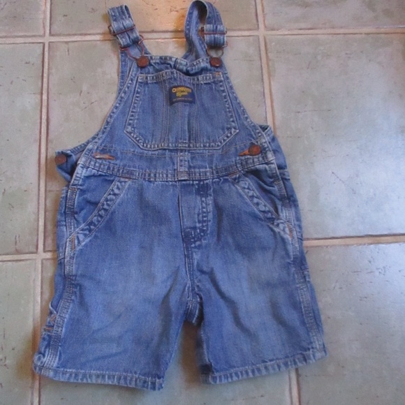 Oshkosh Boys Denim Short Overalls Size 24 Months - Picture 1 of 5